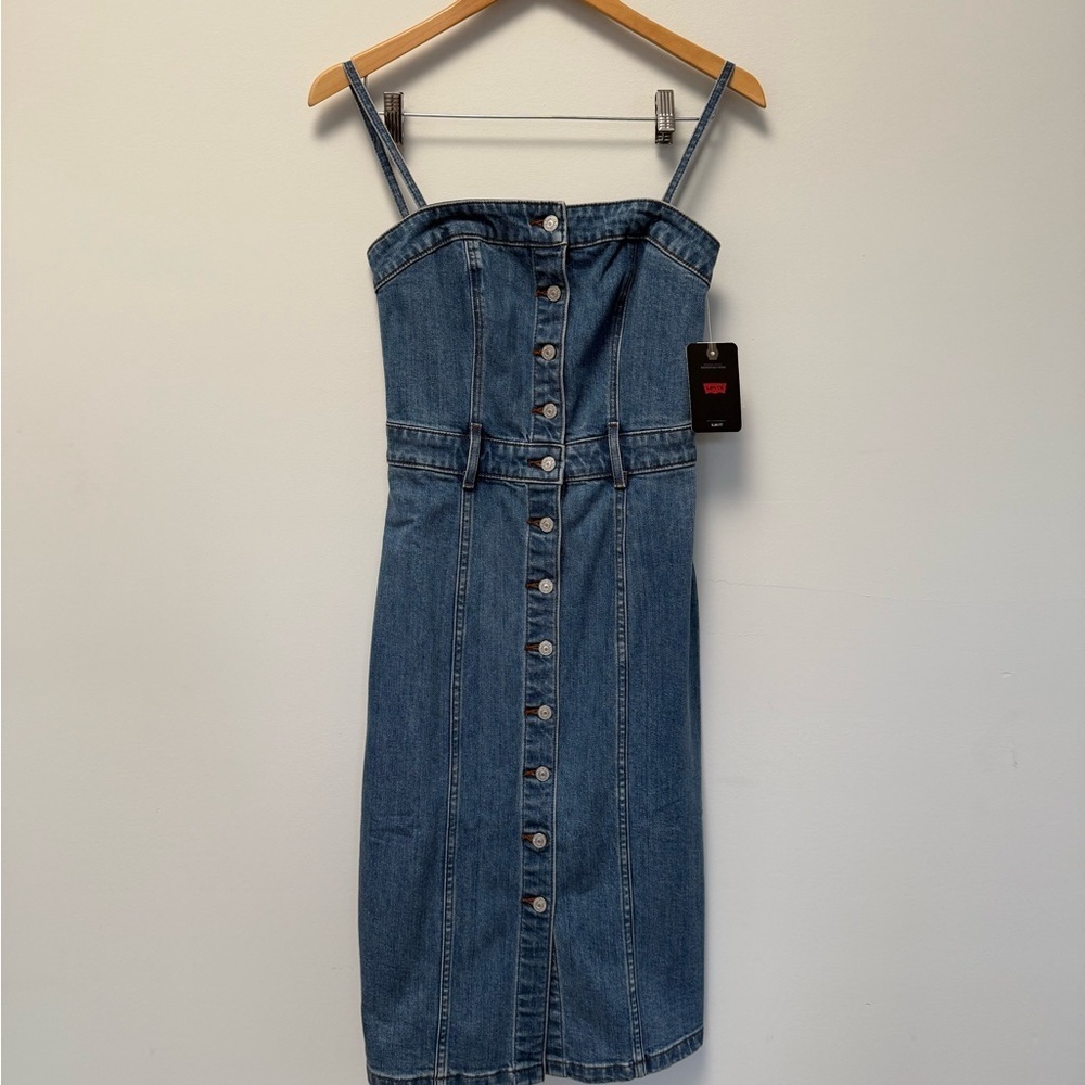 Levi's Blue Midi Sheath Dress with Spaghetti Straps​​​​
